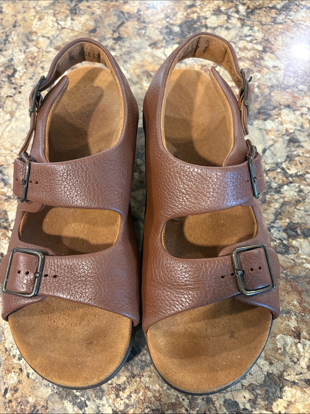 SAS Kids Brown Double-Buckle Leather Sandals